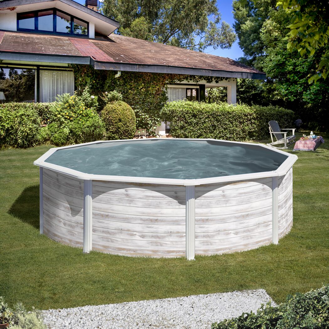Aufstellpool NORDIC rund, weiß, im Garten