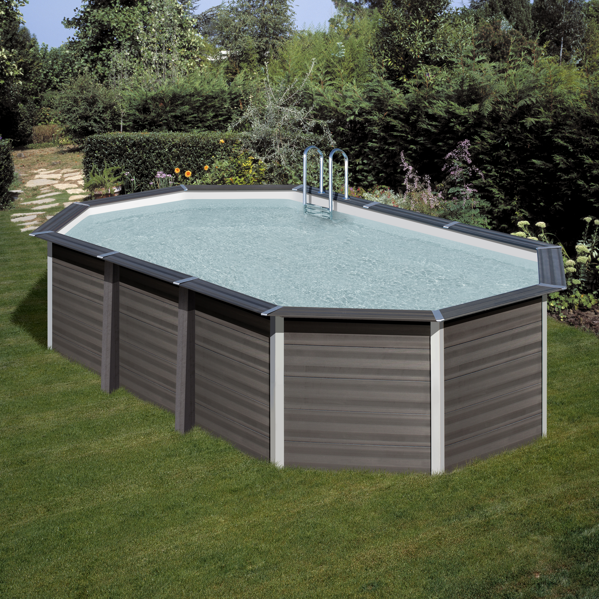 Composite Pool-Set 'Avantgarde' 386 x 154 x 664 cm mit Sandfilter und Trittleiter