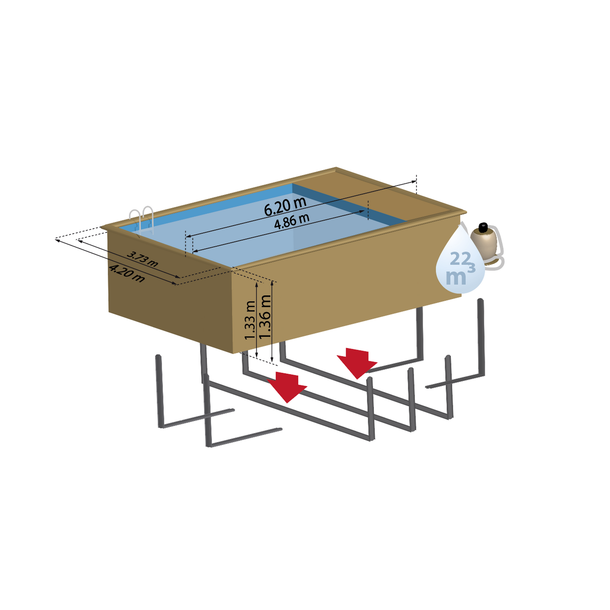 Massivholzpool-Set 'Evora Plus' 620 x 420 x 133 cm mit Leiter und Sandfilter + product picture