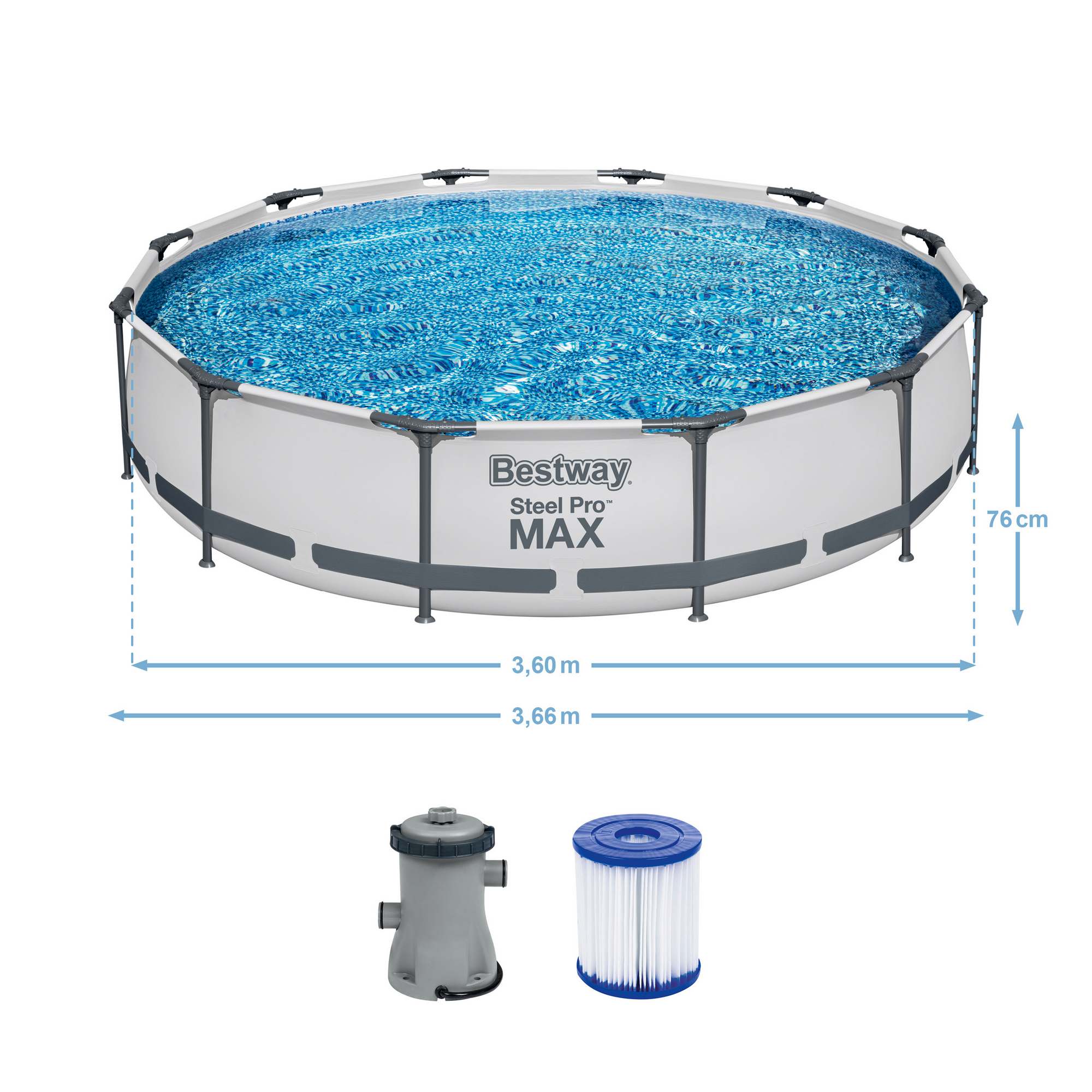 Aufstellpool 'Steel Pro Max™' grau/weiß rund Ø 366 x 76 cm + product picture