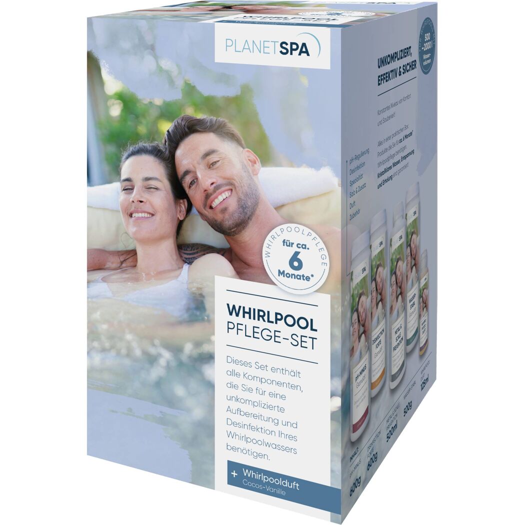 Paar im Whirlpool, Planet Spa Whirlpoolpflege-Set