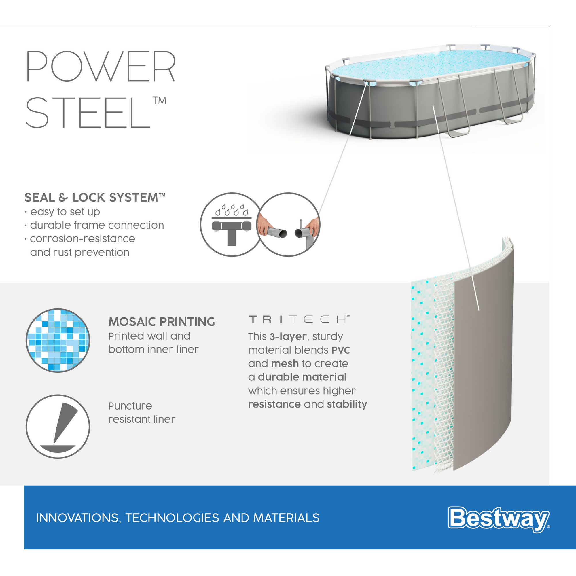 Aufstellpool 'Power Steel' grau oval 305 x 200 x 84 cm, mit Filterpumpe + product picture