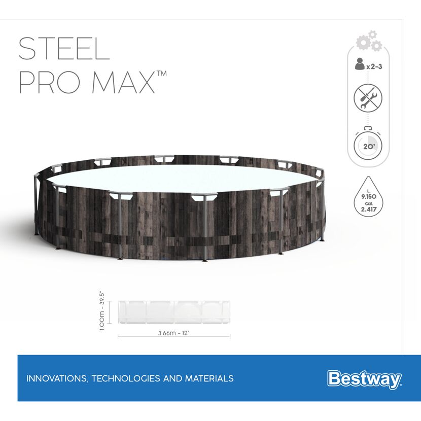 Bestway Steel Pro Max Pool, rund, Holzoptik