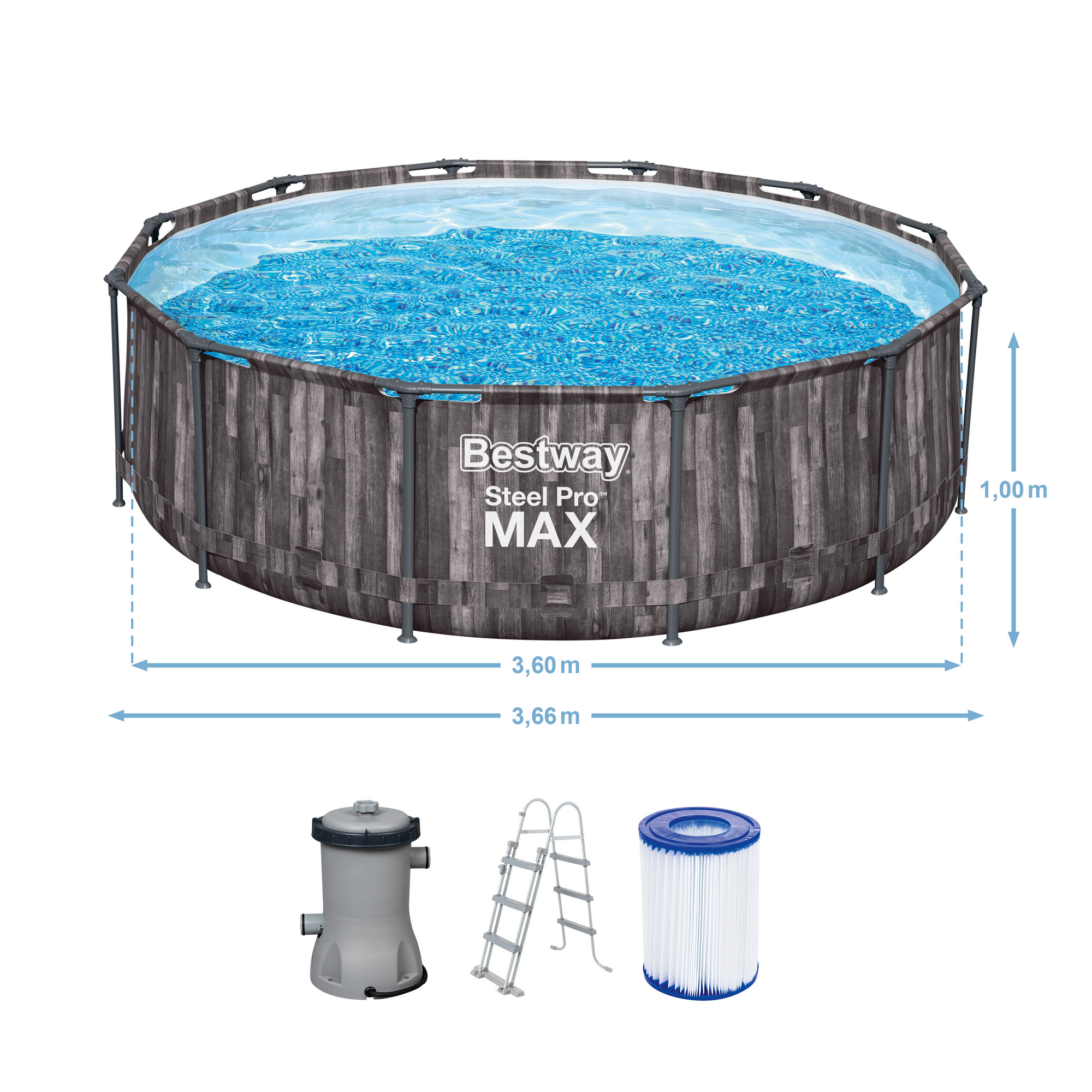 Aufstellpool 'Steel Pro MAX' Komplett-Set, grau rund Ø 366 x 100 cm + product picture