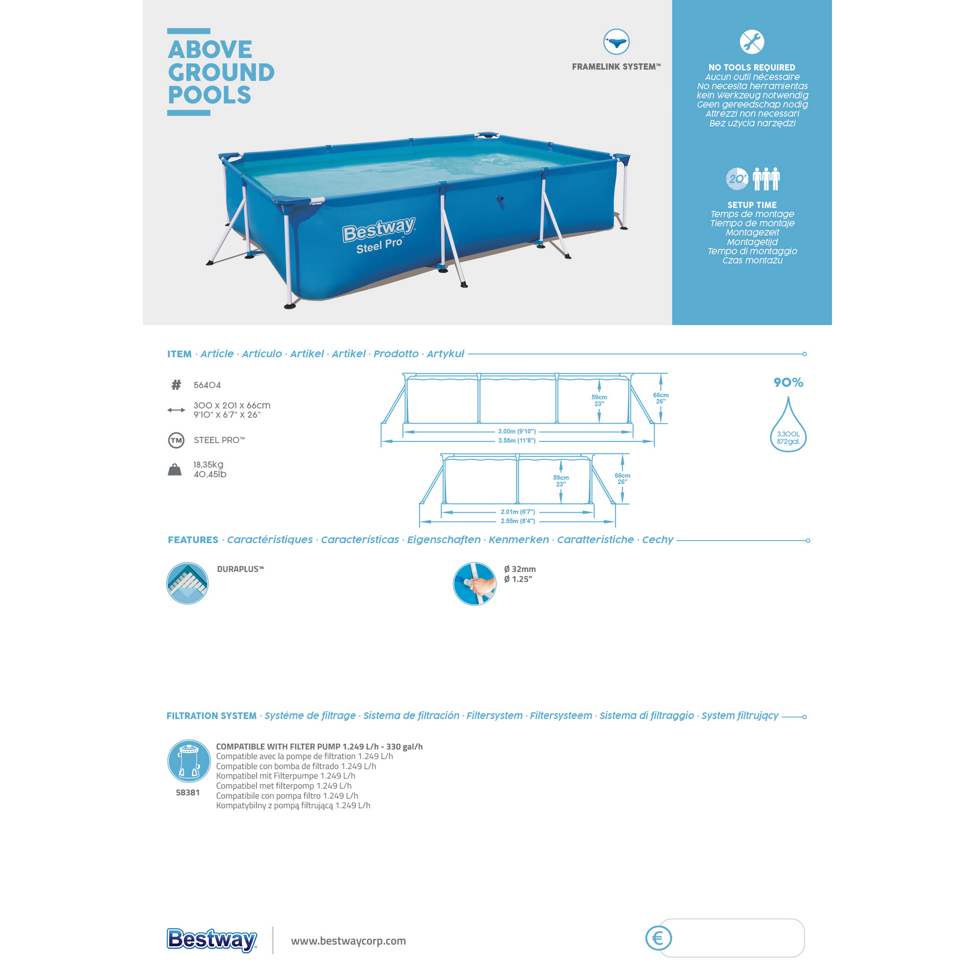 Aufstellpool 'Steel Pro' blau rechteckig 300 x 201 x 66 cm + product picture