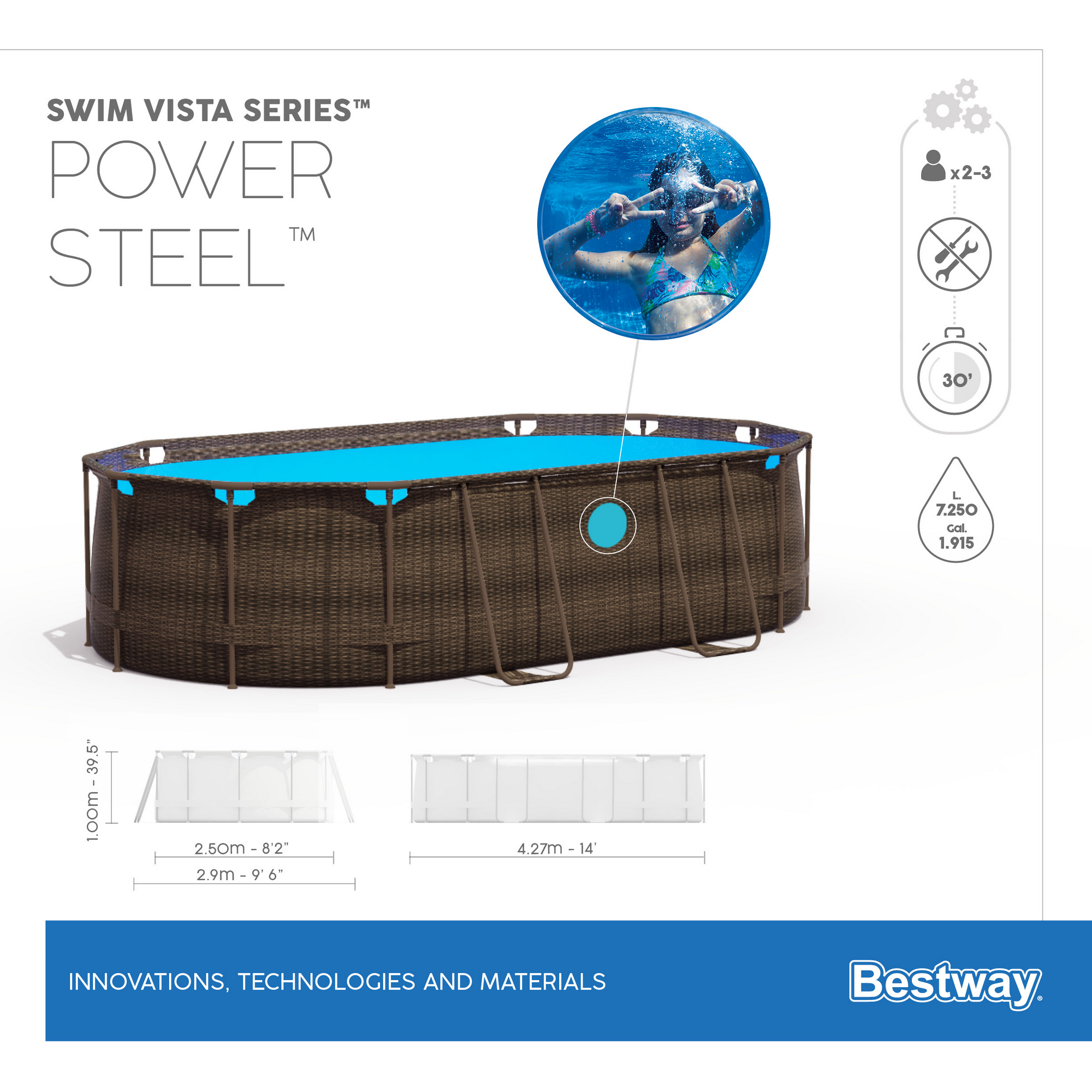 Aufstellpool 'Power Steel Swim Vista Series ll' Komplett-Set, braun oval 427 x 250 x 100 cm + product picture