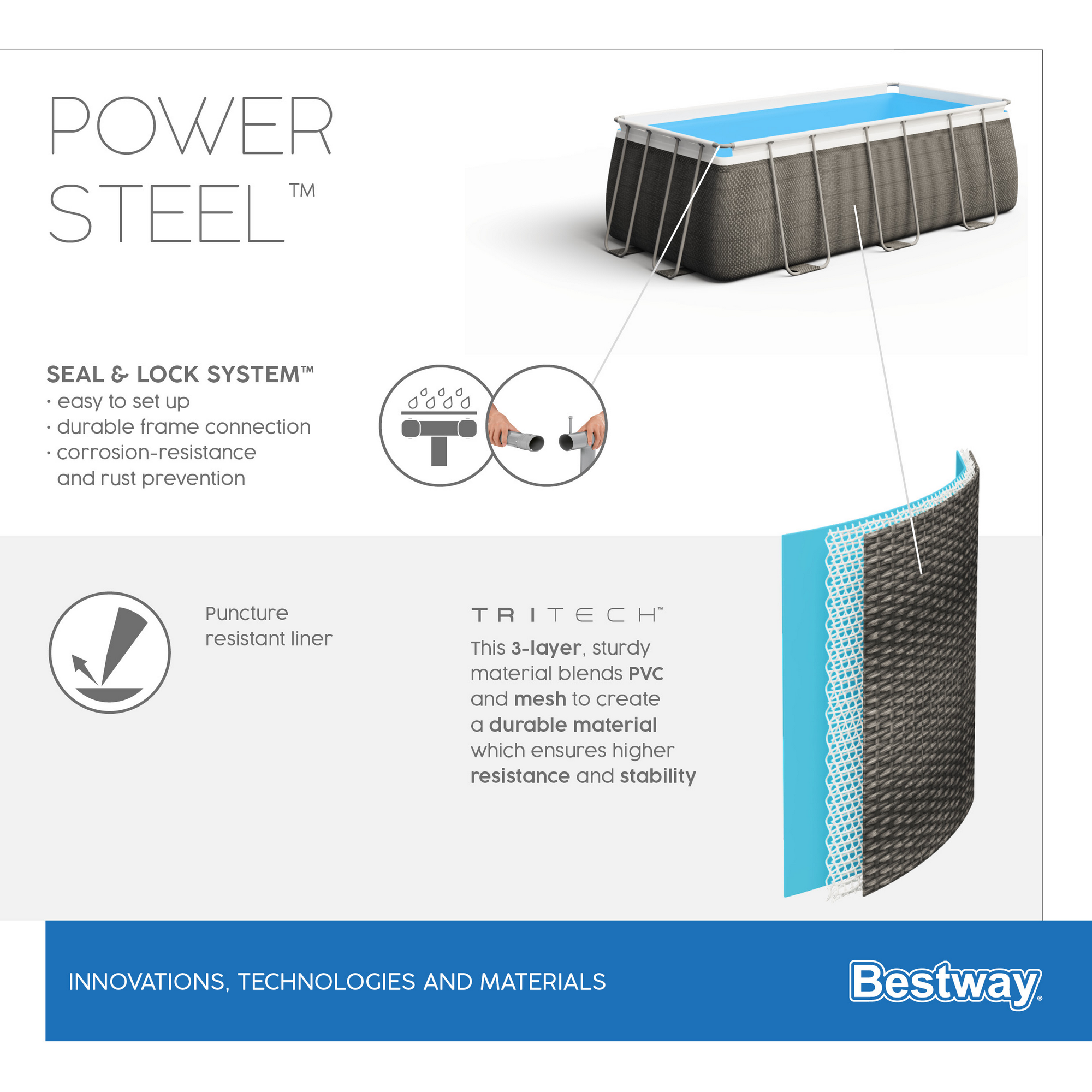 Aufstellpool 'Power Steel™' Komplett-Set, grau rechteckig 412 x 201 x 122 cm + product picture