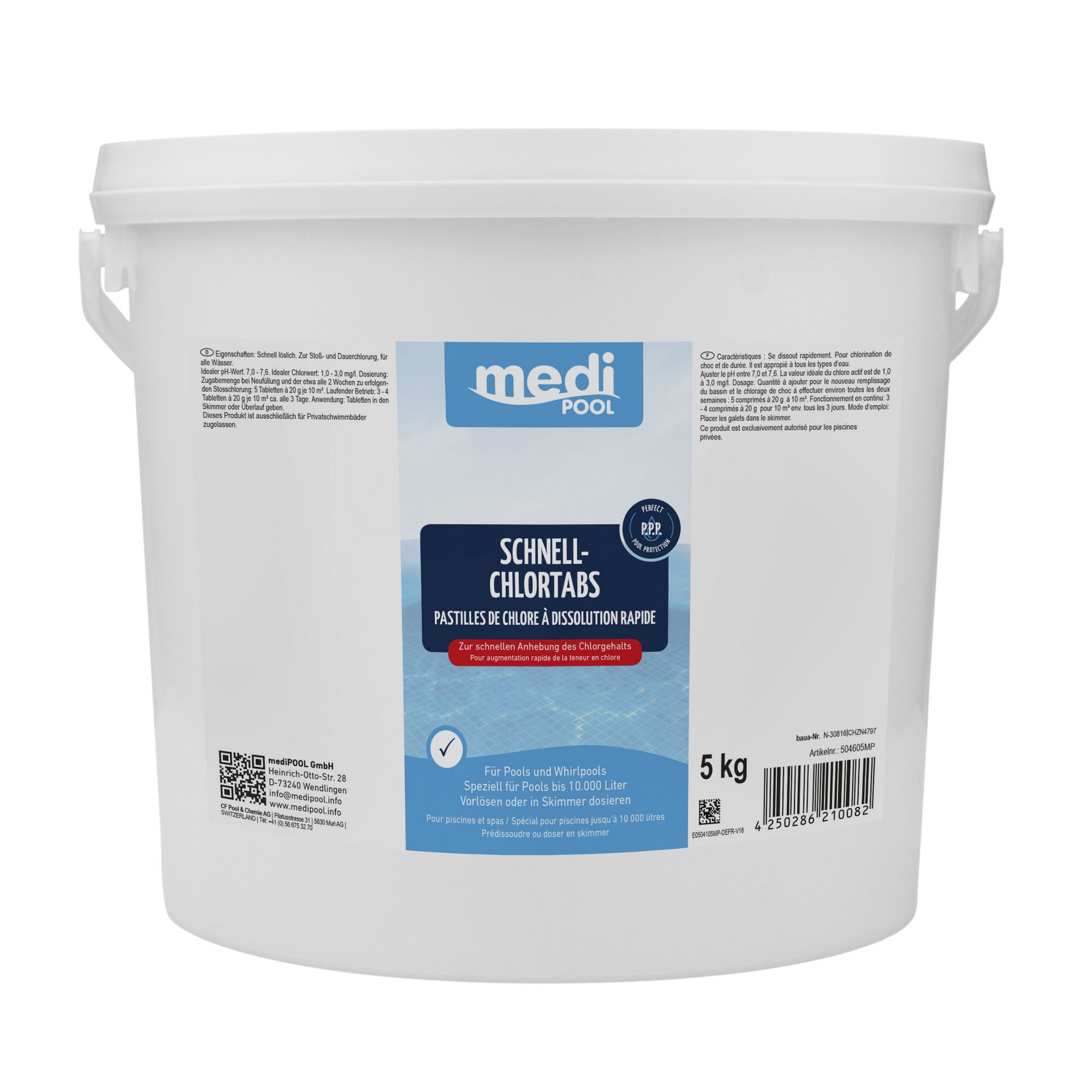 5 kg Eimer mit Schnell-Chlortabs von mediPOOL