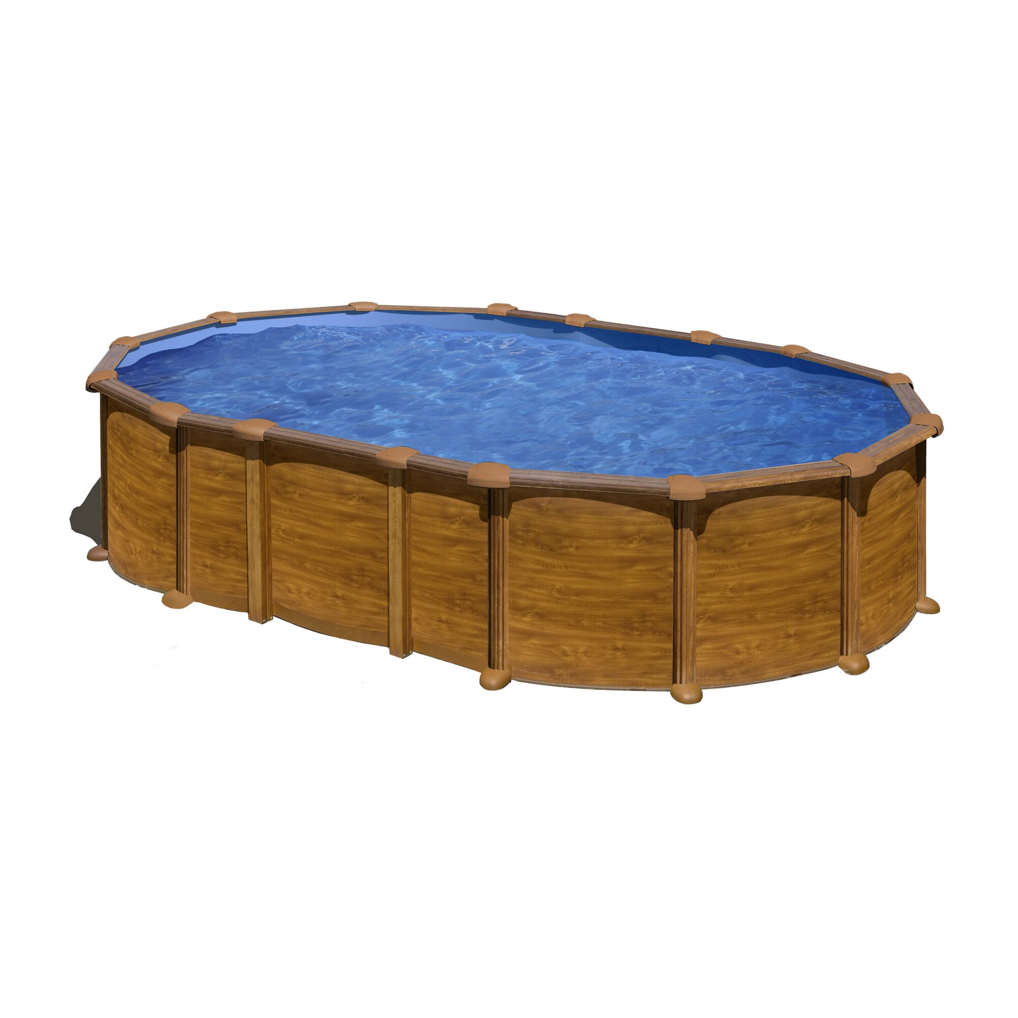 Ovaler Stahlwandpool mit Holzoptik