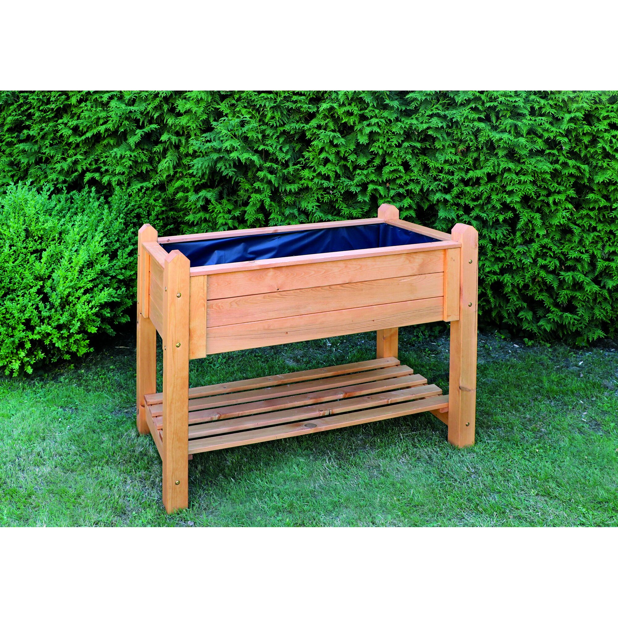 Hochbeet aus Holz mit Ablage