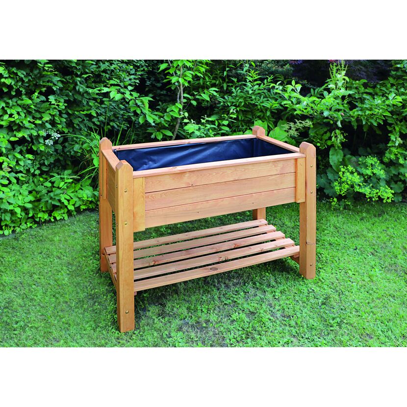 Hochbeet aus Holz mit Ablage
