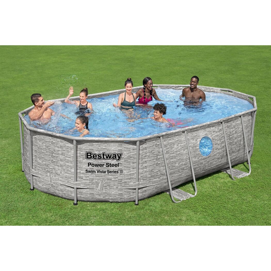 Mehrere Personen im Bestway Power Steel Swim Vista Series II Pool