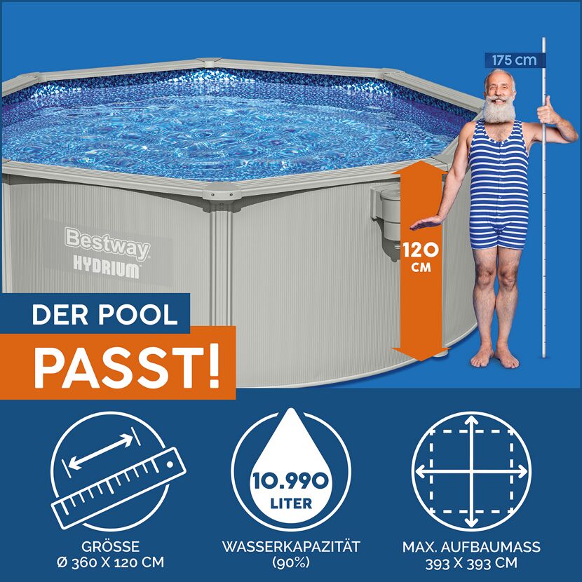 Bestway Stahlwandpool Hydrium mit Maßen