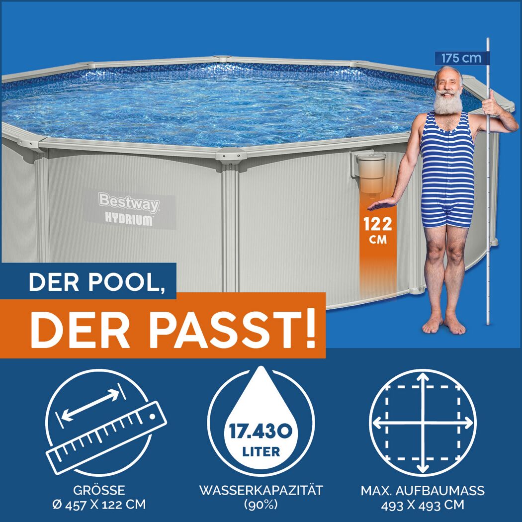 Bestway Stahlwandpool Hydrium mit Maßen
