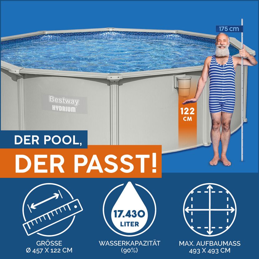 Bestway Stahlwandpool Hydrium mit Maßen