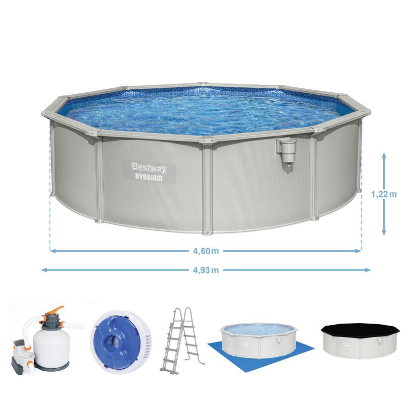 Bestway Stahlwandpool Power Steel, rund, grau, 460 x 122 cm