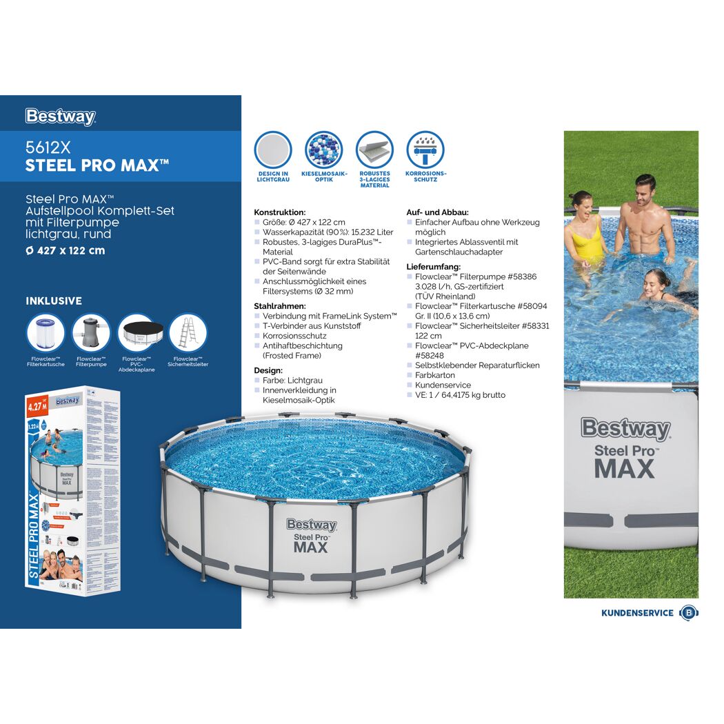 Bestway Steel Pro Max Aufstellpool, rund, 427 x 122 cm