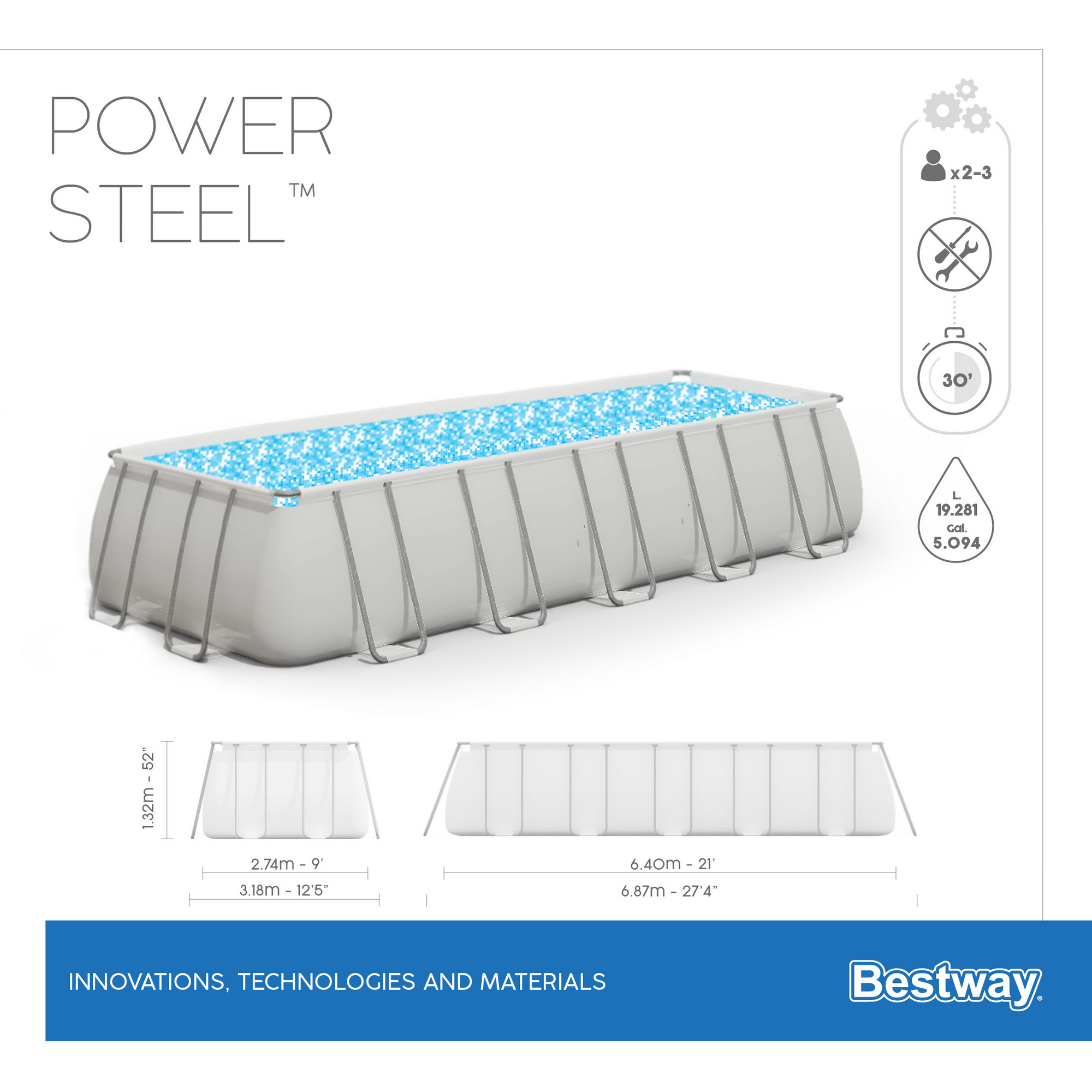 Aufstellpool-Set 'Power Steel™' grau 640 x 274 x 132 cm + product picture