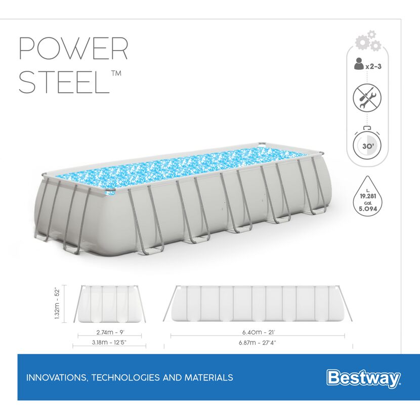 Bestway Power Steel Pool, rechteckig, mit Stahlrahmen.