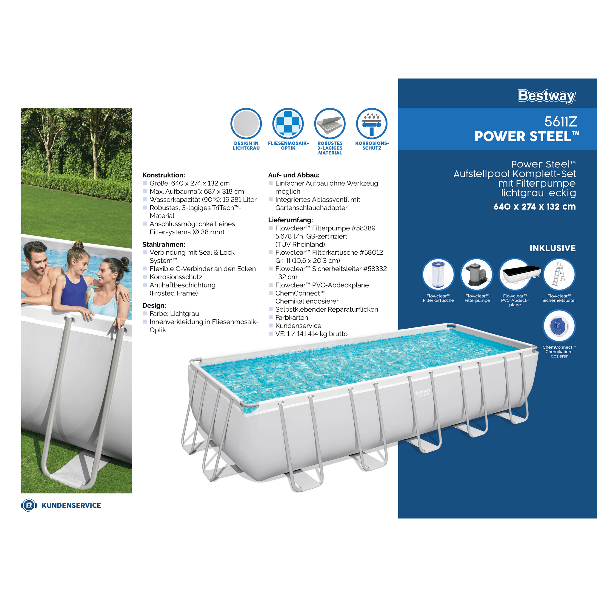 Frame-Pool-Set 'Power Steel' 640 x 274 x 132 cm mit Sicherheitsleiter und Kartuschenfilter + product picture