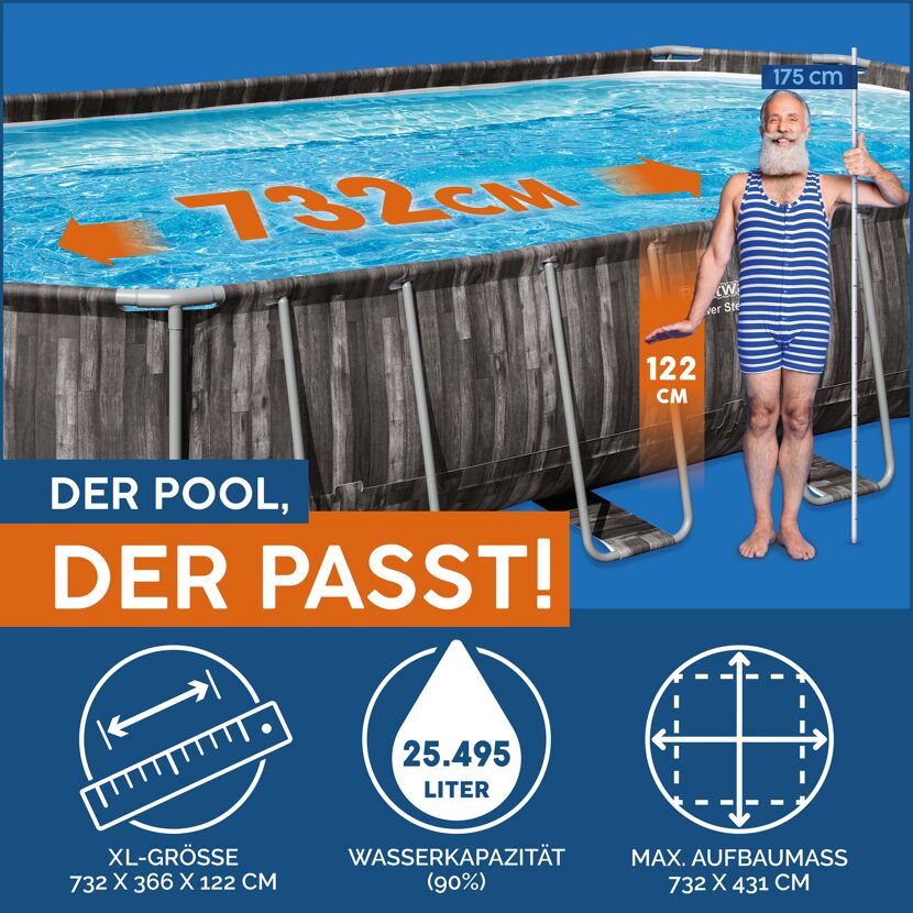 Power Steel Frame Pool mit Maßen