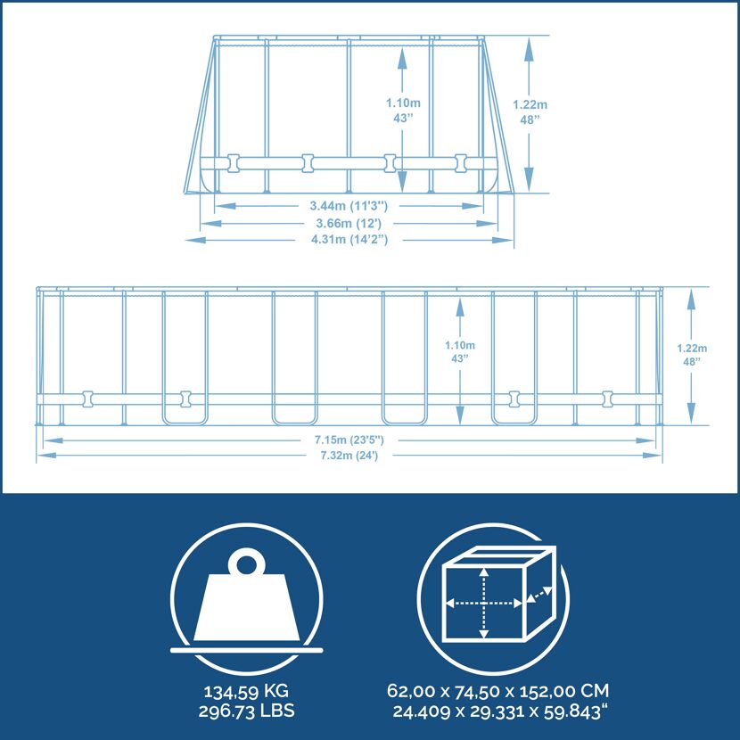 Abmessungen des Power Steel Pools