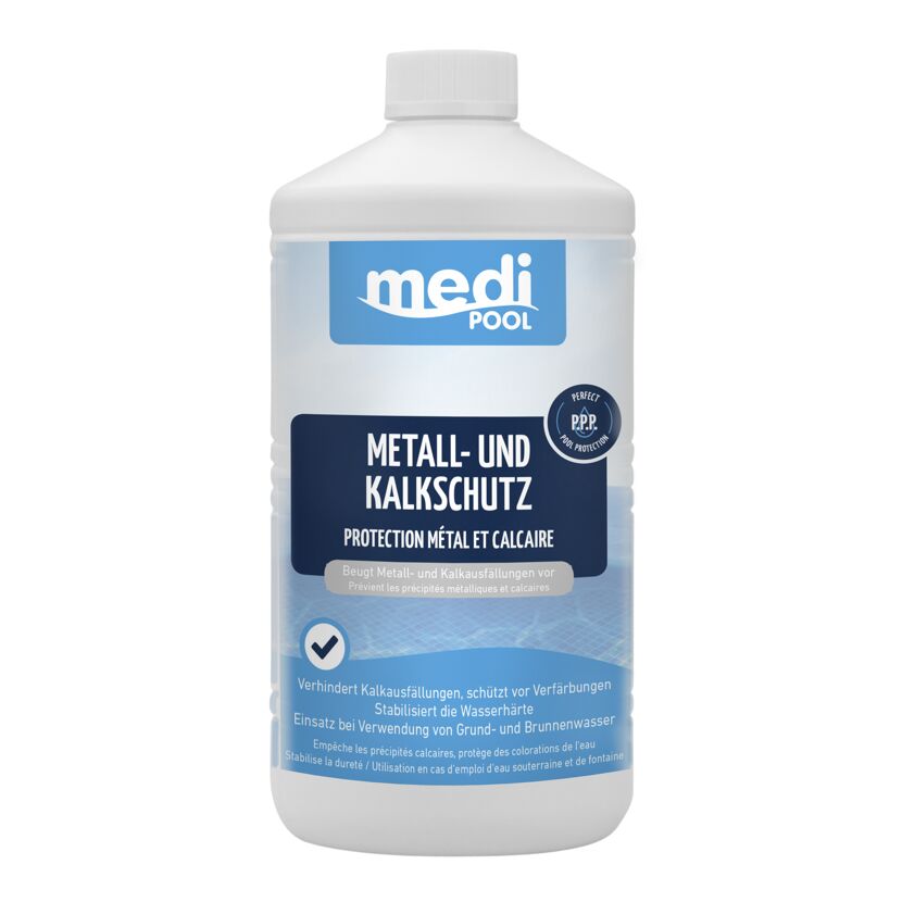 Eine Flasche Medi Pool Metall- und Kalkschutz