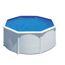 Achteckiger, weißer Aufstellpool mit blauem Wasser.