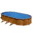 Ovaler Pool in Holzoptik mit blauem Wasser