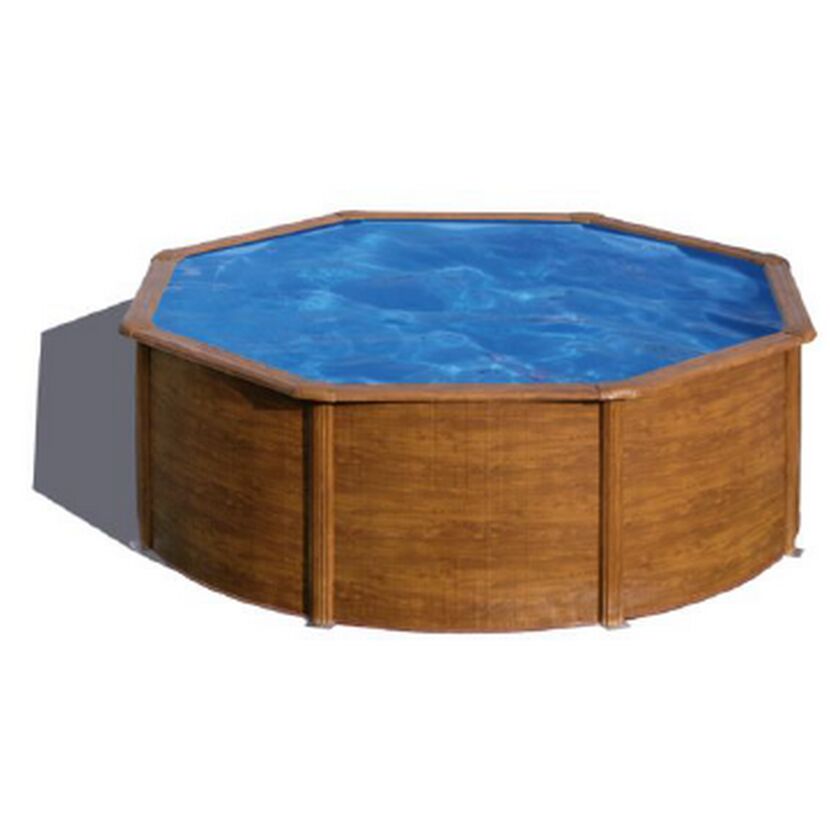 Rundes Schwimmbecken mit Holzoptik
