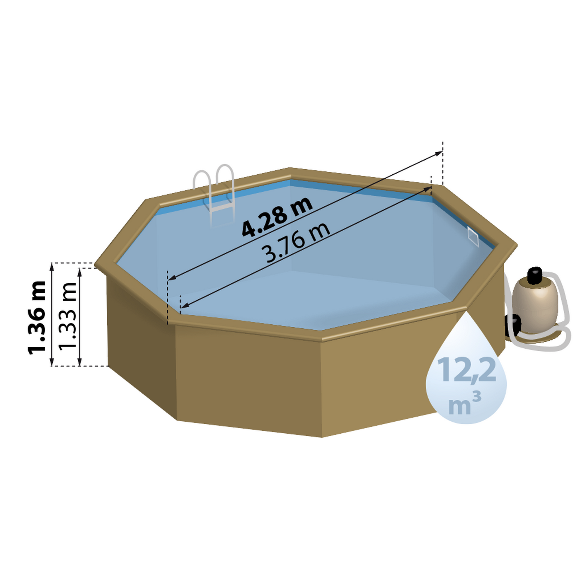 Massivholzpool-Set 'Vasto' Ø 428 x 136 cm mit Edelstahlleiter, Holzleiter und Sandfilter + product picture