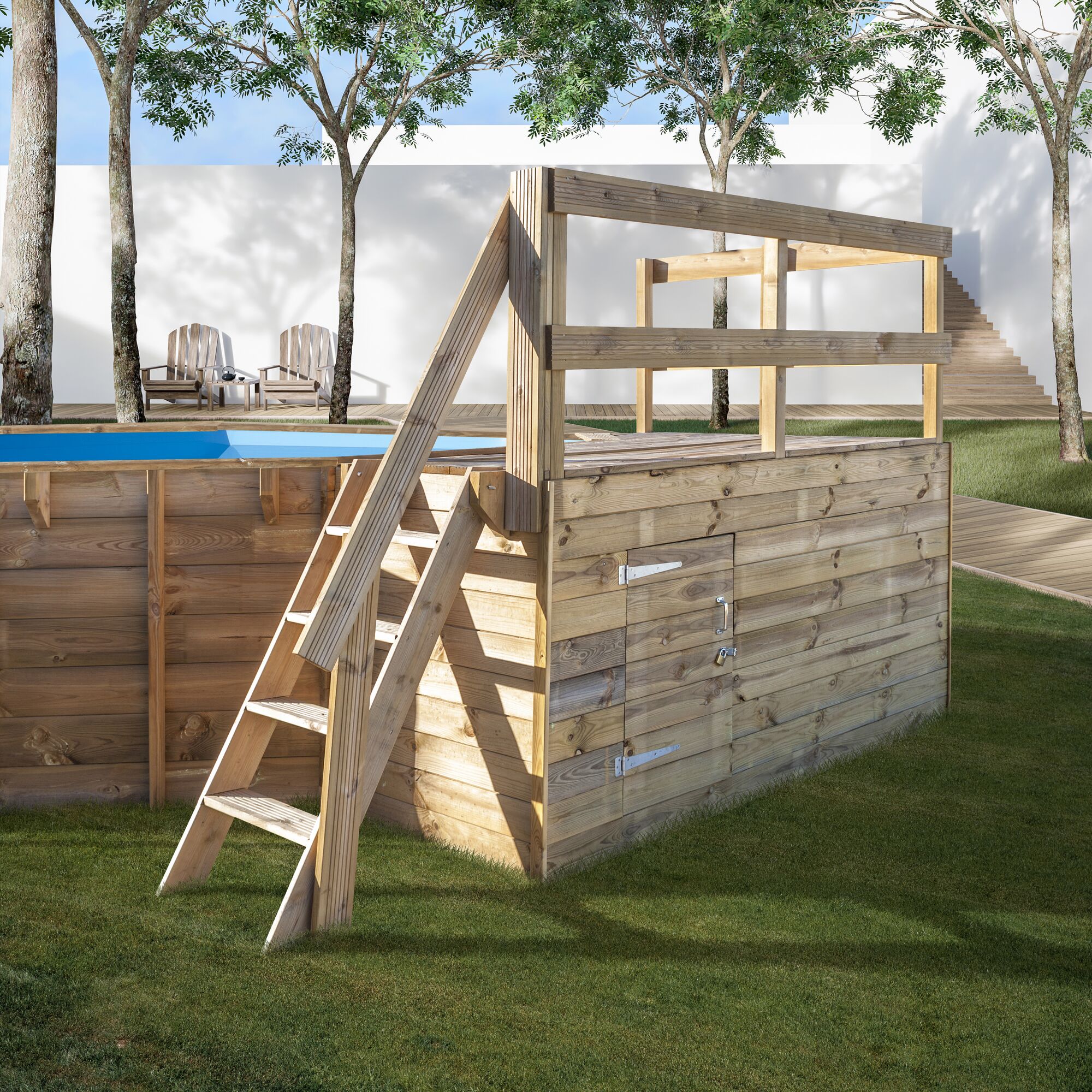 Holzdeck mit Leiter für Aufstellpool