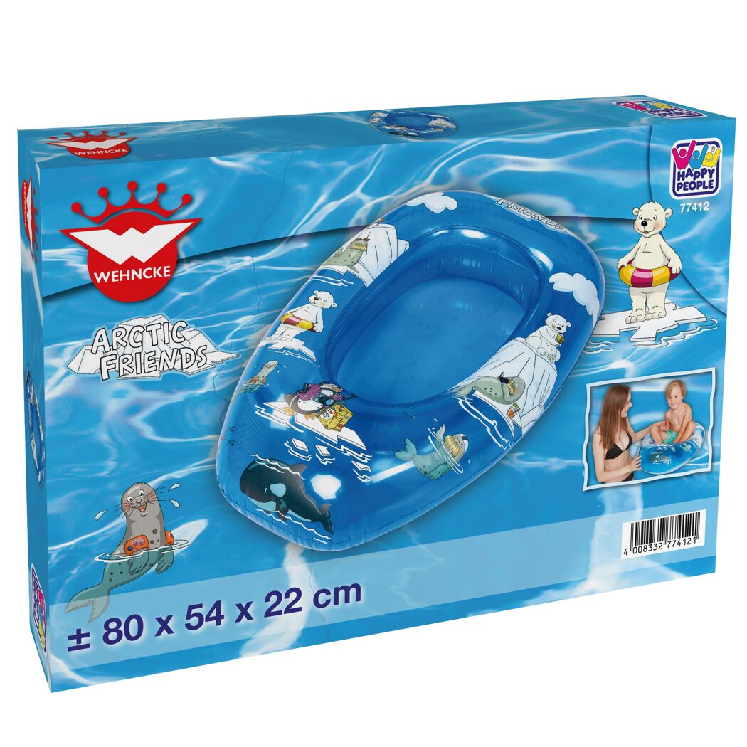 Aufblasbares Kinderboot mit Arktis-Motiv.