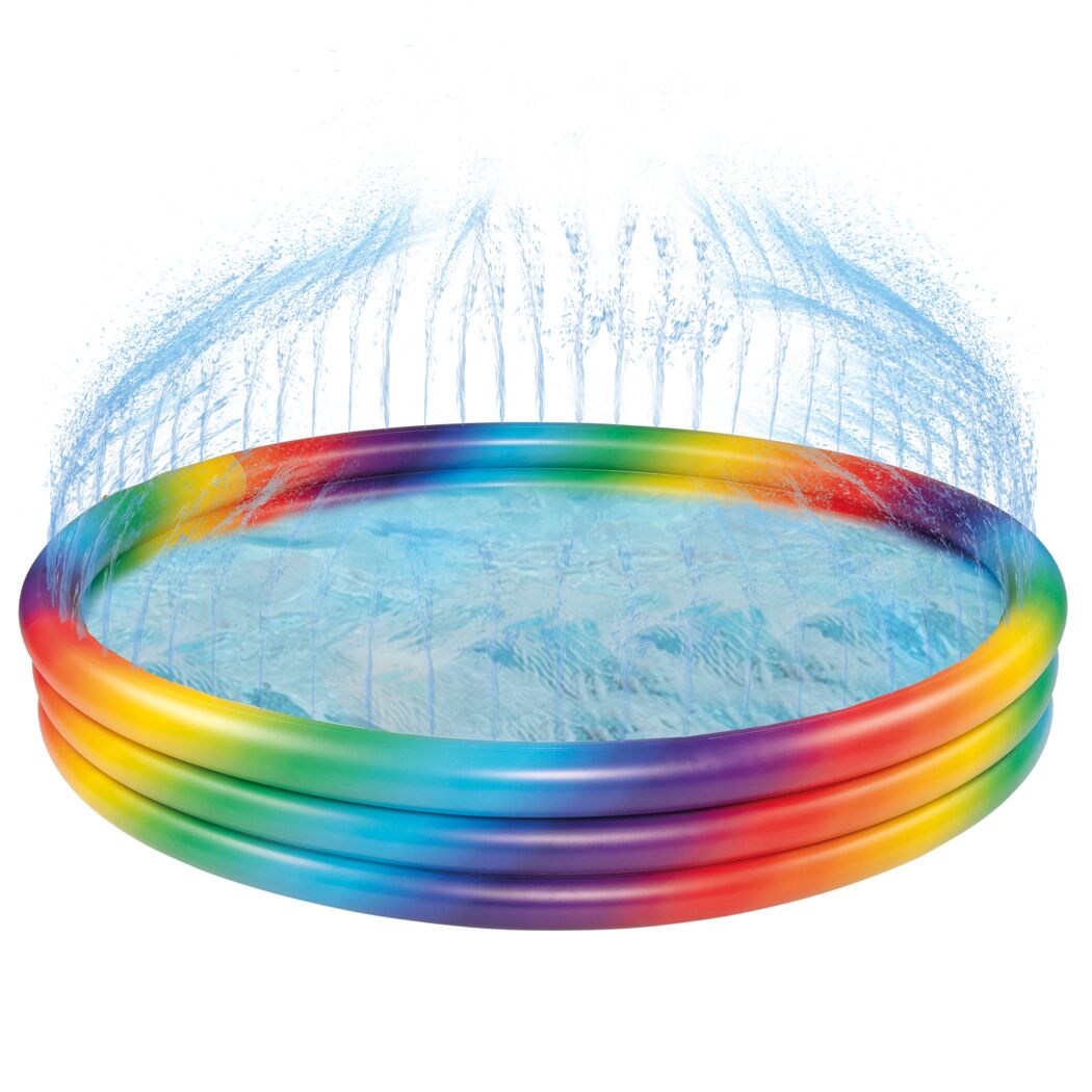 Regenbogenfarbener Pool mit Sprinkler