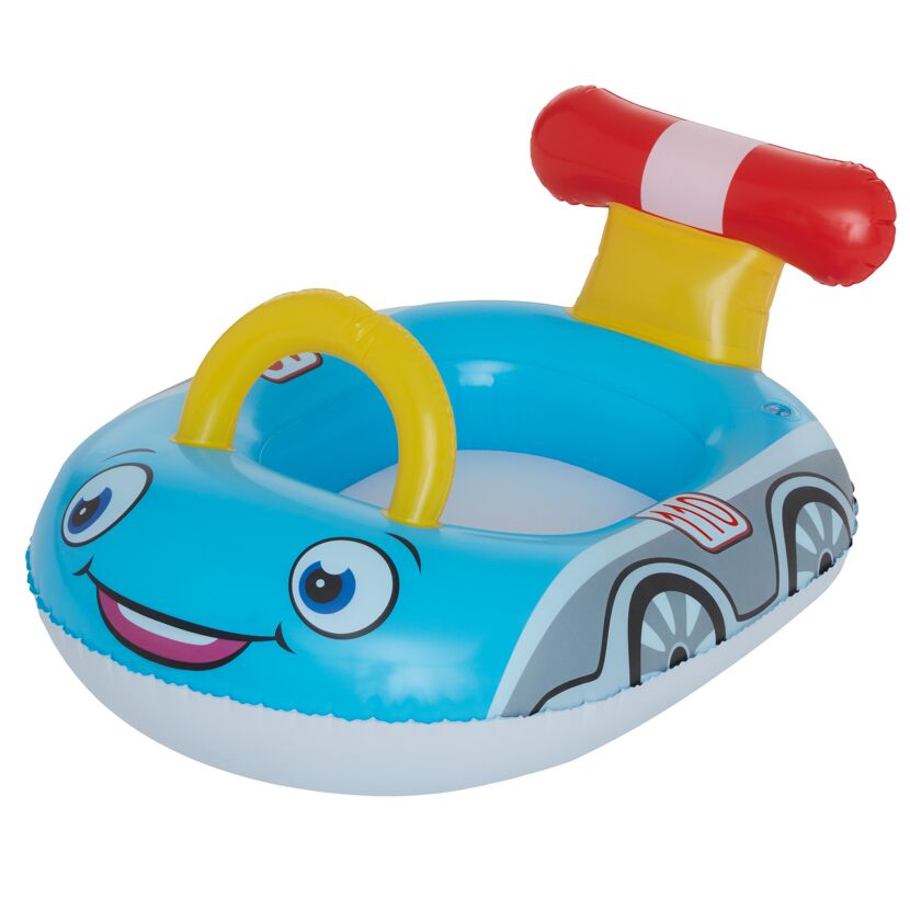Aufblasbares Kinder-Schwimmboot in Blau mit Polizei- und Feuerwehr-Motiven