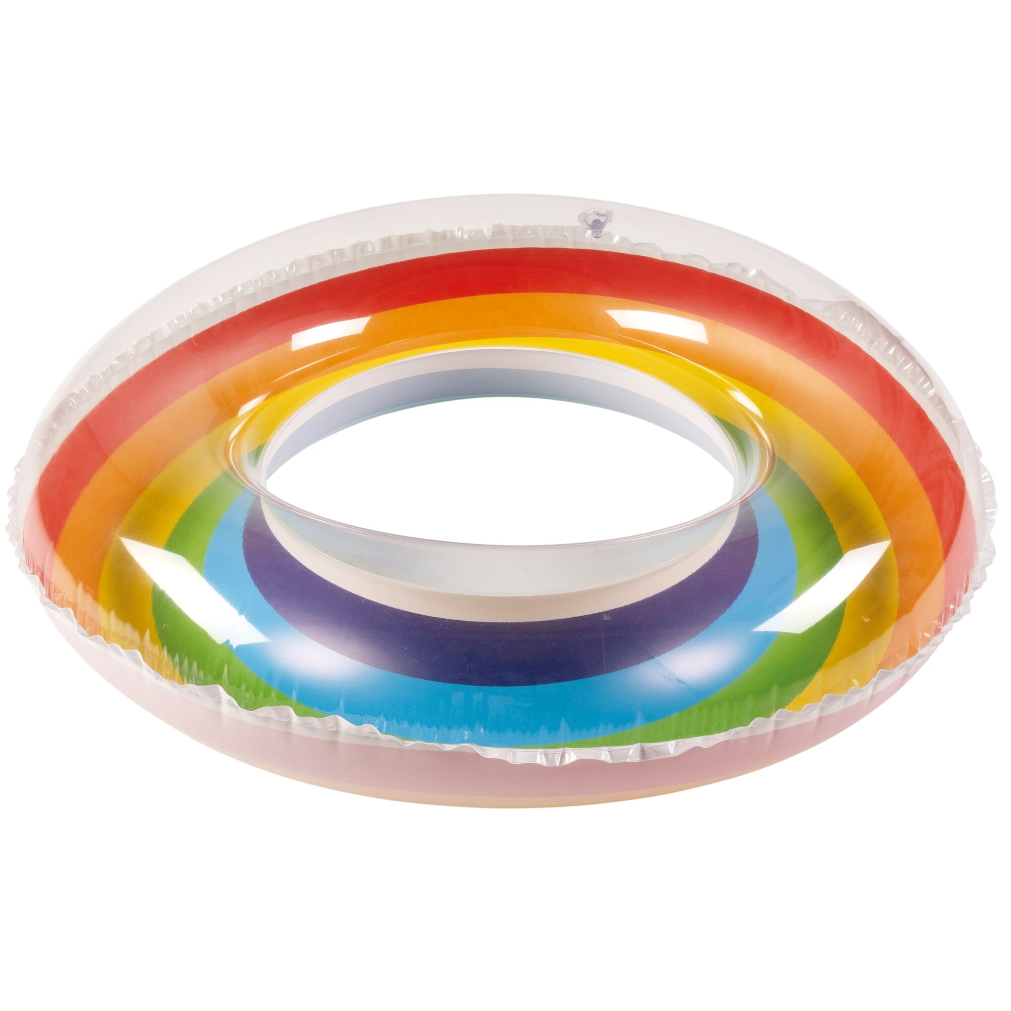 Bunter Schwimmring mit Regenbogenmuster.