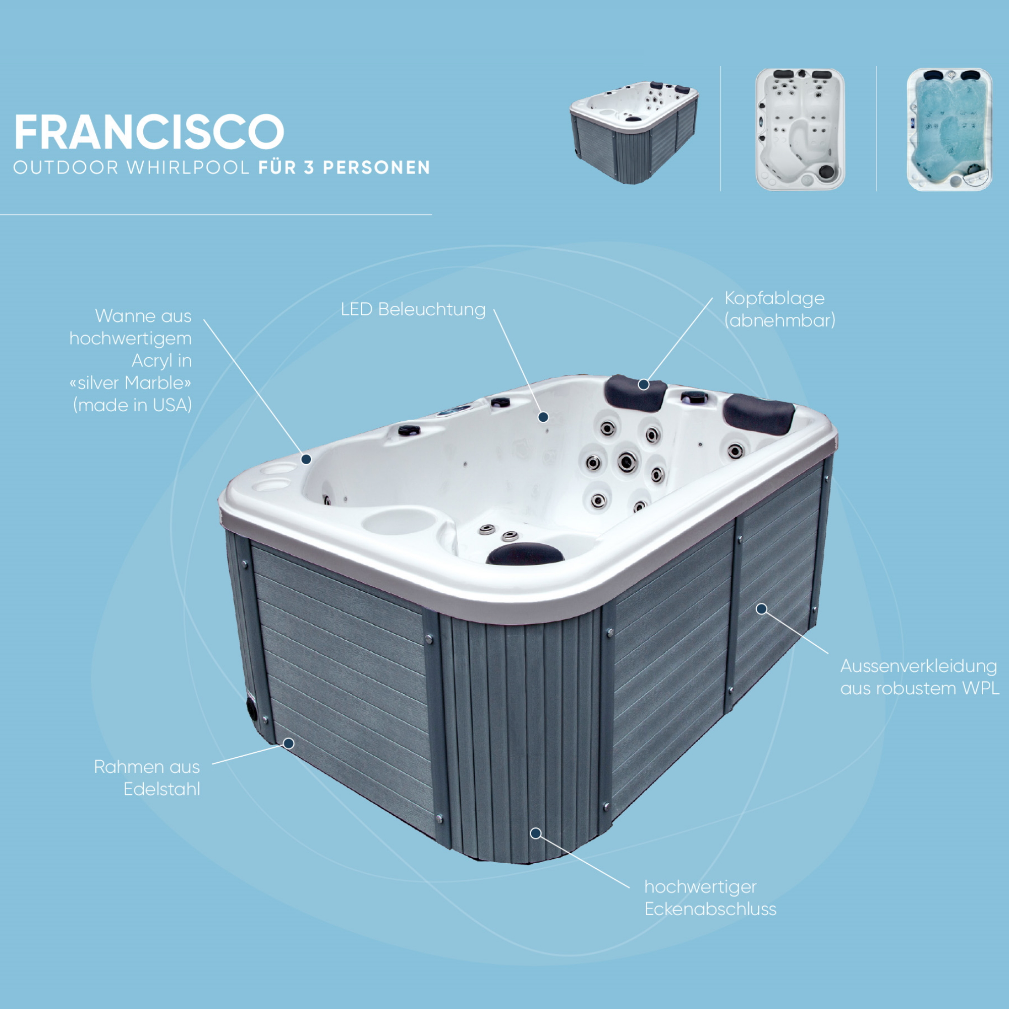 Whirlpool 'Fransisco' silbern 184 x 124 x 75 cm + product picture