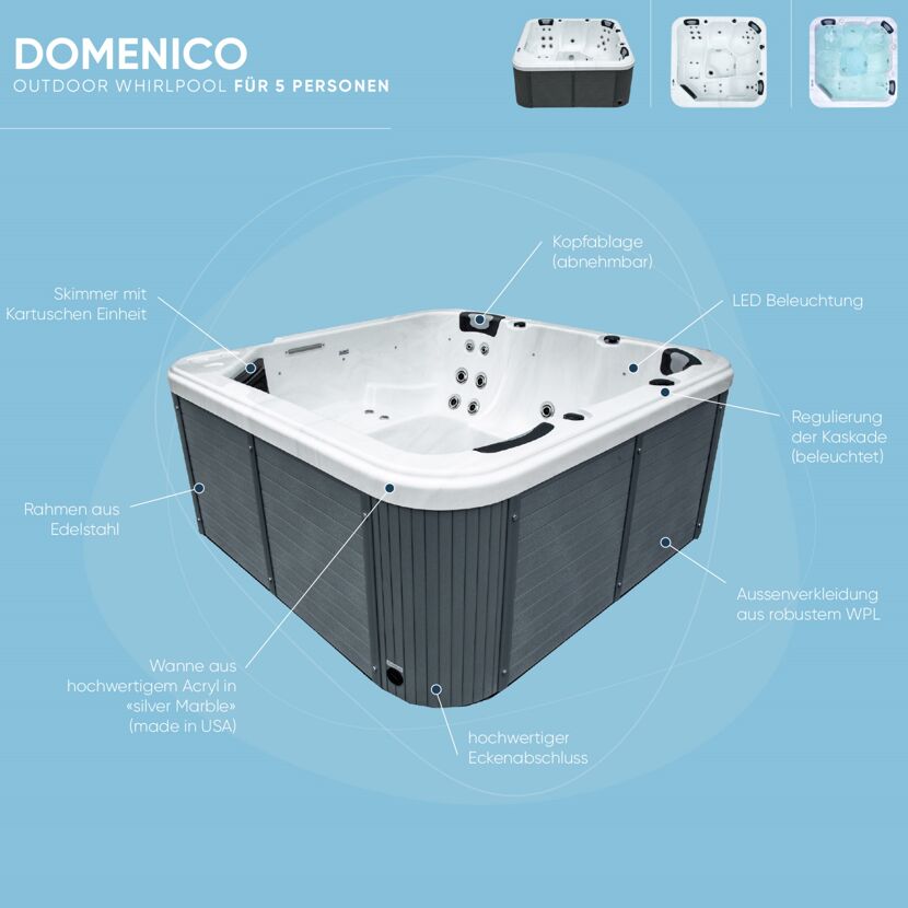 Whirlpool 'Domenico' silbern 216 x 216 x 92 cm