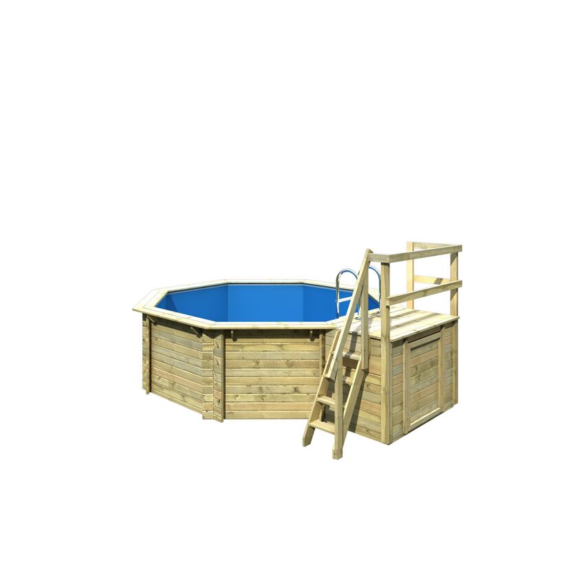 Massivholzpool-Set 'Modell 1 B' 400 x 400 x 124 cm mit Sonnendeck und Tiefbeckenleiter