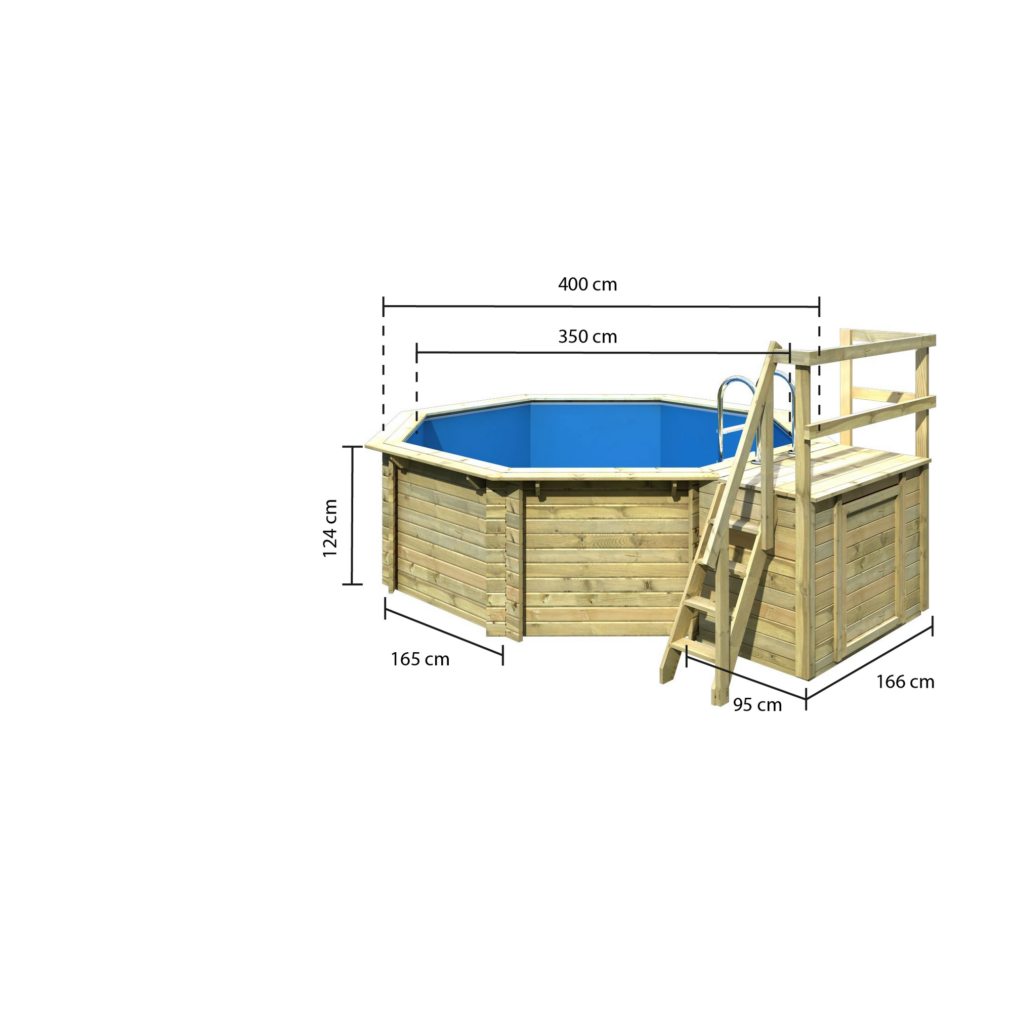 Massivholzpool-Set 'Modell 1 B' 400 x 400 x 124 cm mit Sonnendeck und Tiefbeckenleiter + product picture