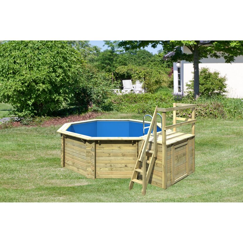 Massivholzpool-Set 'Modell 1 B' 400 x 400 x 124 cm mit Sonnendeck und Tiefbeckenleiter