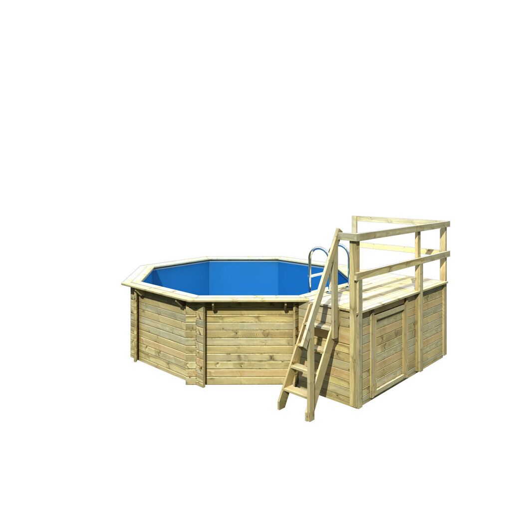 Massivholzpool-Set 'Modell 1 C' 400 x 400 x 124 cm mit Sonnendeck und Tiefbeckenleiter