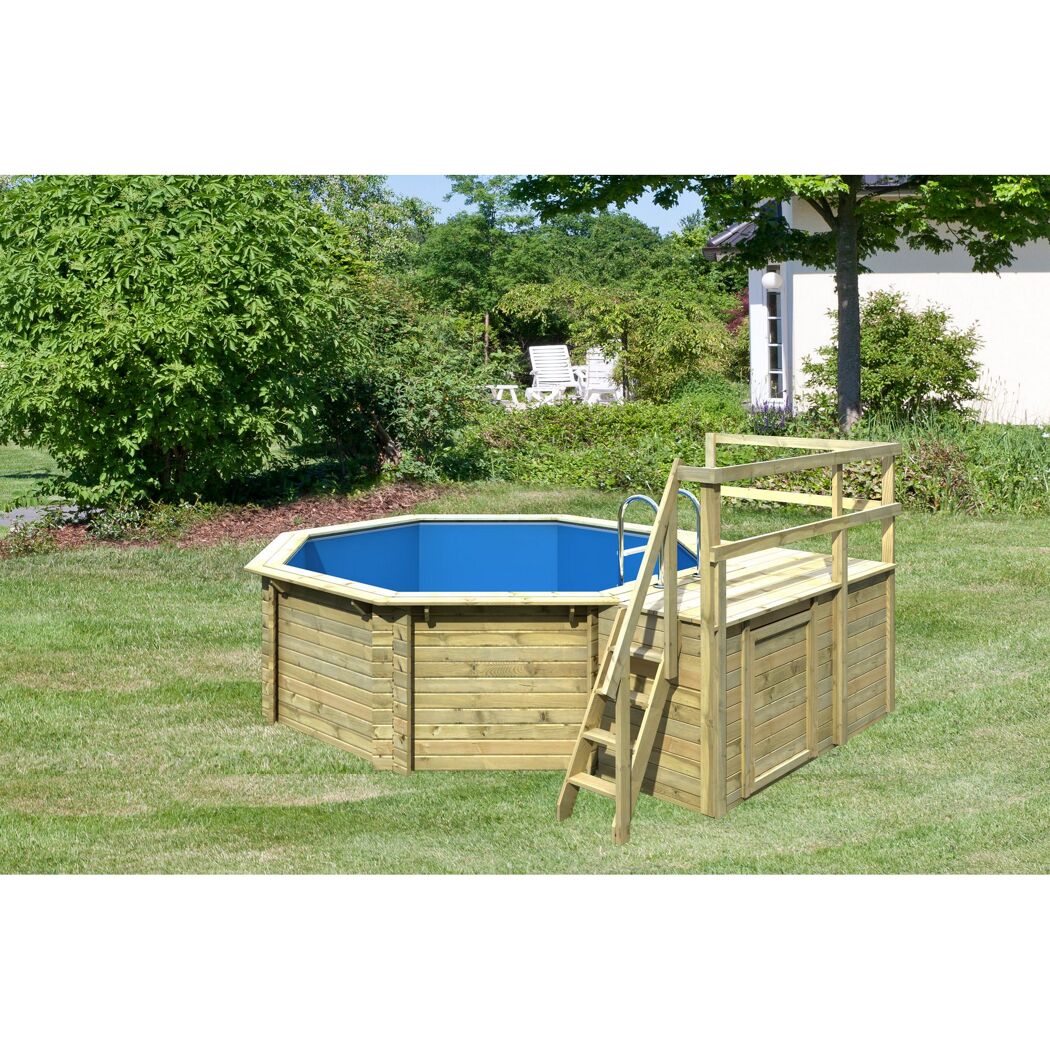 Massivholzpool-Set 'Modell 1 C' 400 x 400 x 124 cm mit Sonnendeck und Tiefbeckenleiter