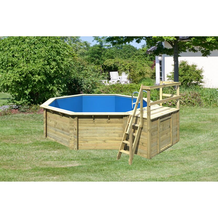 Massivholzpool-Set 'Modell 2 B' 470 x 470 x 124 cm mit Sonnendeck und Tiefbeckenleiter