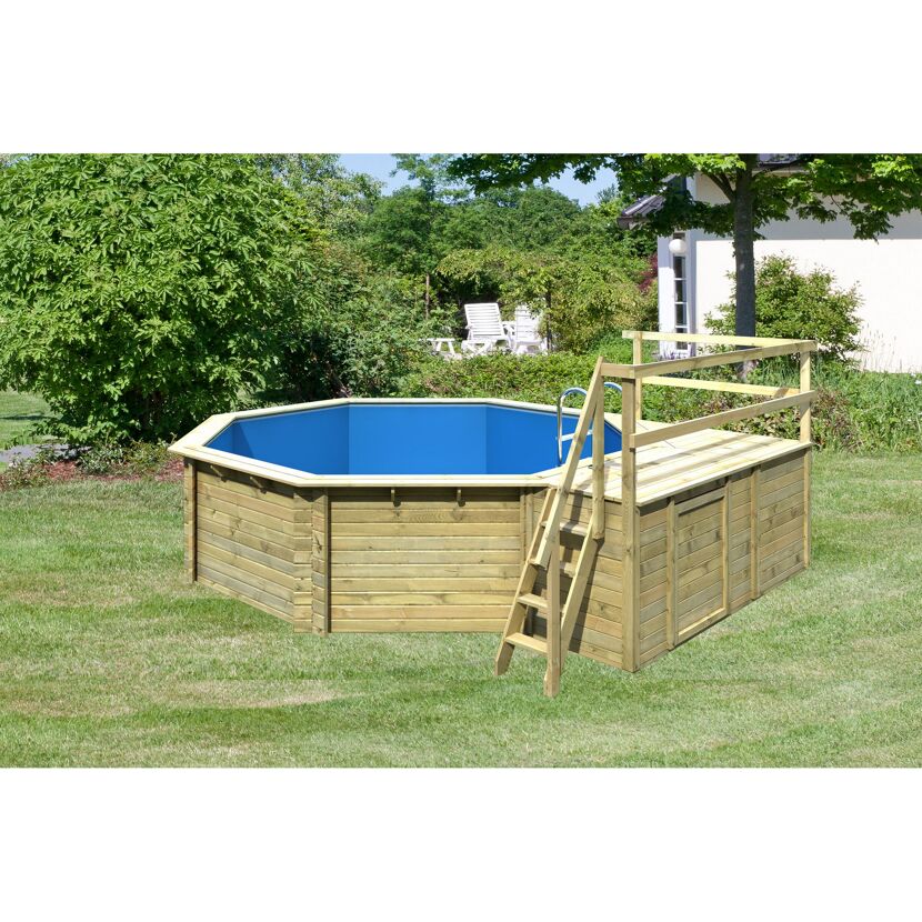 Massivholzpool-Set 'Modell 2 C' 470 x 470 x 124 cm mit Sonnendeck und Tiefbeckenleiter