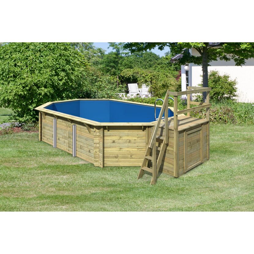 Massivholzpool-Set 'Modell 4 B' 400 x 610 x 124 cm mit Sonnendeck und Tiefbeckenleiter