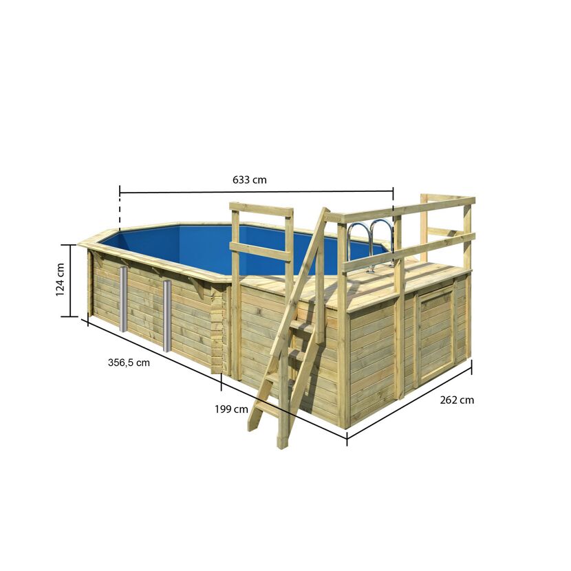 Massivholzpool-Set 'Modell 4 C' 690 x 400 x 124 cm mit Sonnendeck und Tiefbeckenleiter