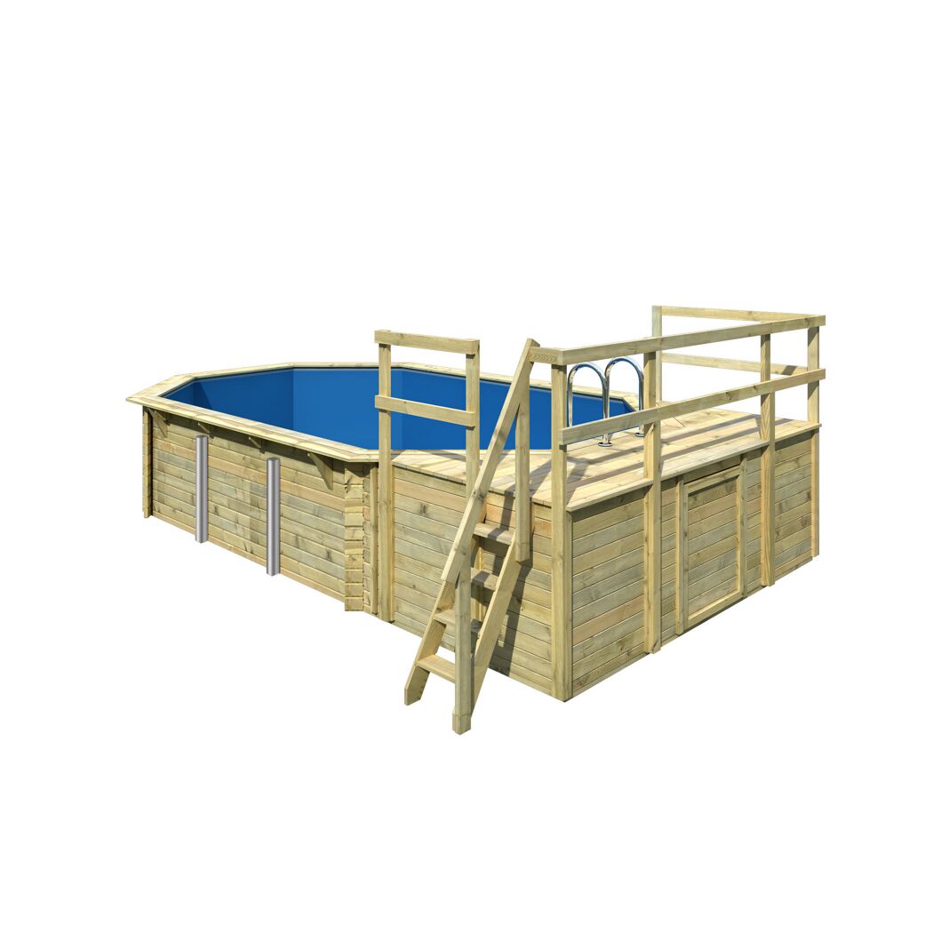 Massivholzpool-Set 'Modell 4 D' 690 x 400 x 124 cm mit 2 Eckterrasse und Tiefbeckenleiter