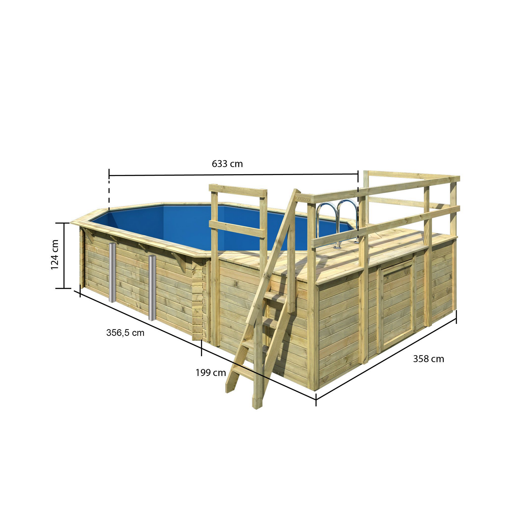 Massivholzpool-Set 'Modell 4 D' 690 x 400 x 124 cm mit 2 Eckterrasse und Tiefbeckenleiter + product picture