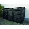 Schwarze Mülltonnenbox aus Holz für drei Tonnen